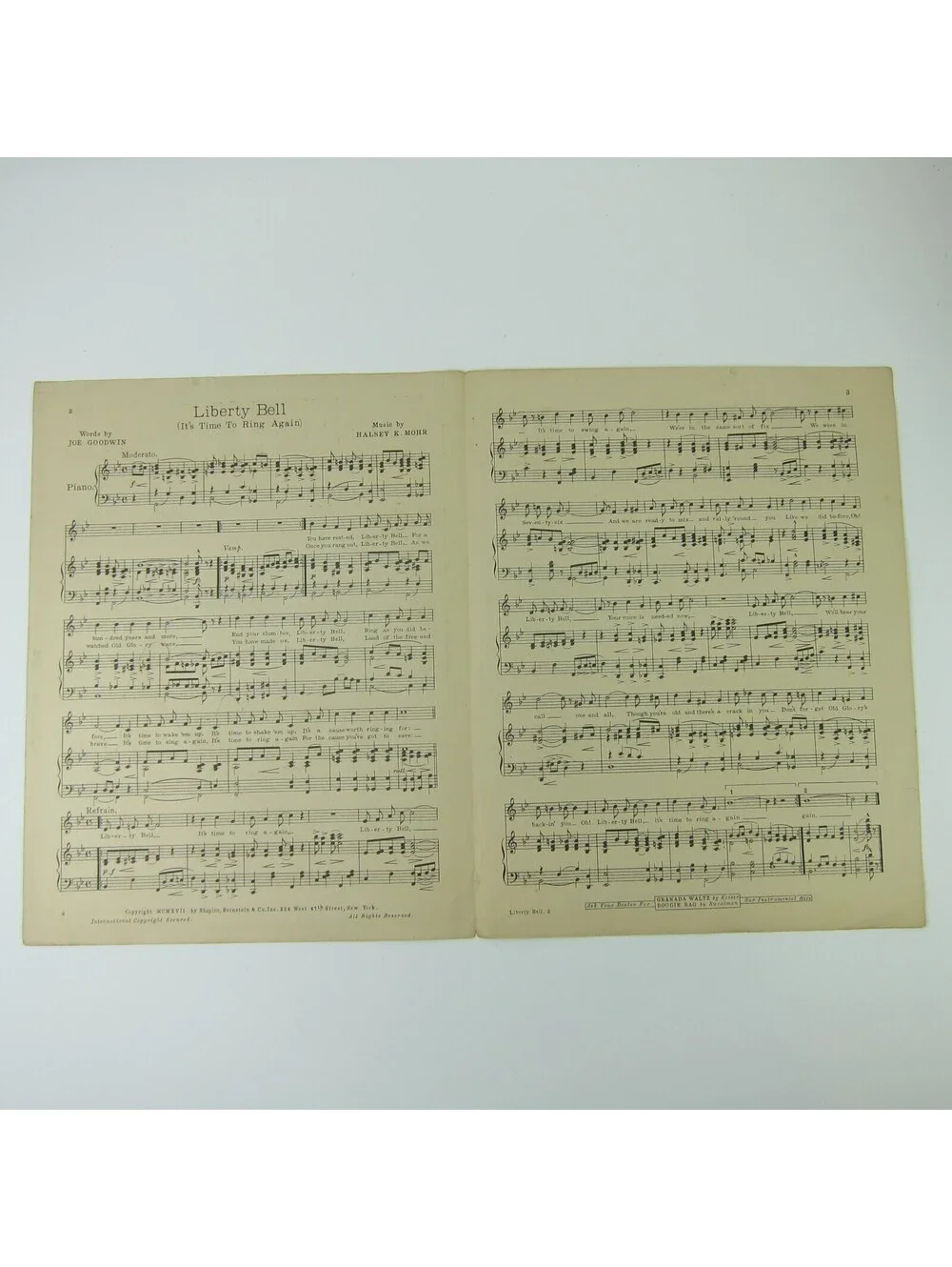 Sheet Music Liberty Bell It's Time To Ring Again Goodwin Mohr WWI Antique 1917